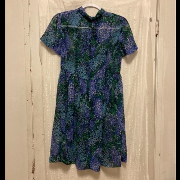 Vintage 60s Chiffon Sheer Lilac Floral dress - Picture 2 of 3